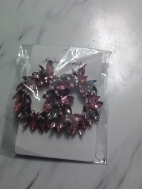 Pink Crystal Leaf Hoop Earrings - Unbranded Women's Jewelry
